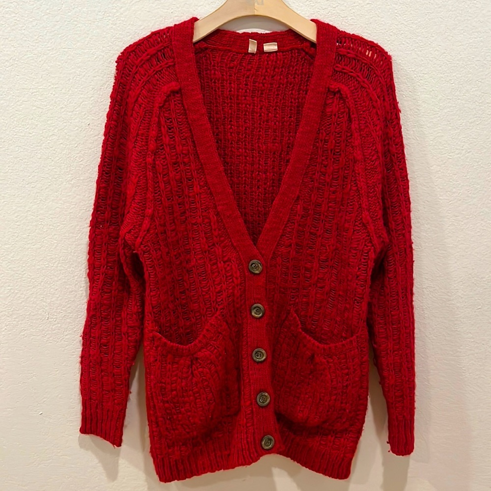 MOTH Anthropologie Red Chunky Wool Red Cardigan Medium